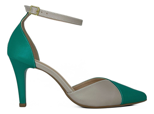 Sapato Feminino Scarpin Salto Alto Fino Bicolor Verde 
