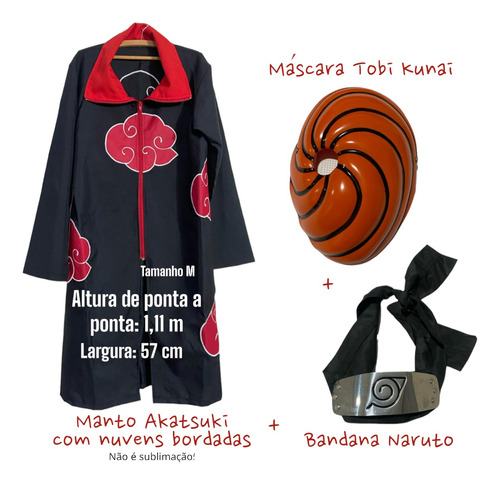 Manto Naruto Akatsuki + Bandana Naruto+ Máscara Tobi Cosplay