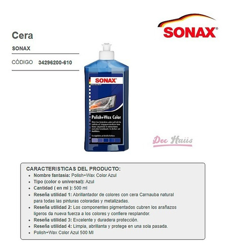 Cera Limpia-abrillanta-cubre Rayas Ligeras Polish Wax Azul