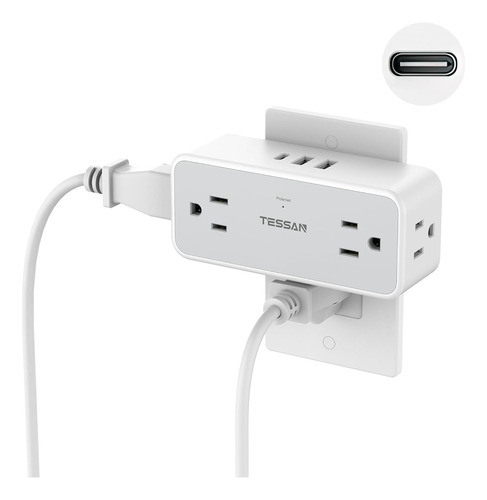 Cargador De Pared Usb C Con Toma Múltiple De 7 En 1, 4 Tomas