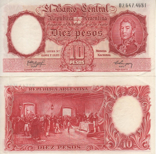 Bottero 1965 - Billete De 10 Pesos Mon. Nac. Año 1960 - Xf