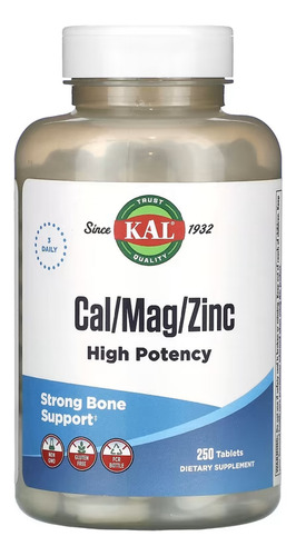Kal Cal/mag/zinc Alta Potencia 250 Tabletas Sabor Sin Sabor