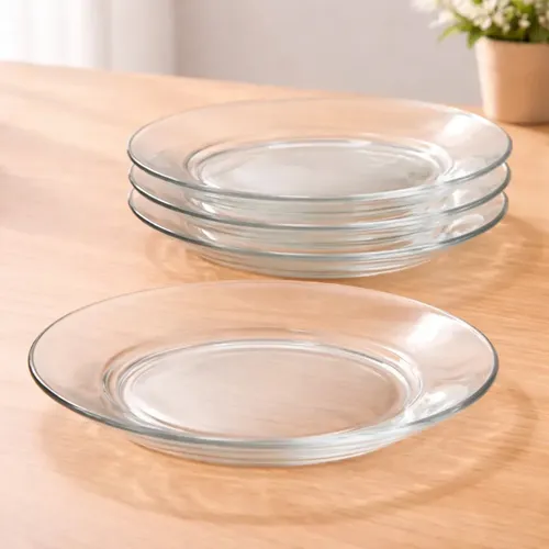 Kit 12 Pratos Fundo Liso De Vidro Transparente E Resistente Kit 12 Pratos​ Liso