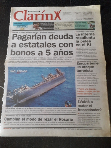 Tapa Diario Clarín 15 10 2002 Lavagna Economía Petróleo 