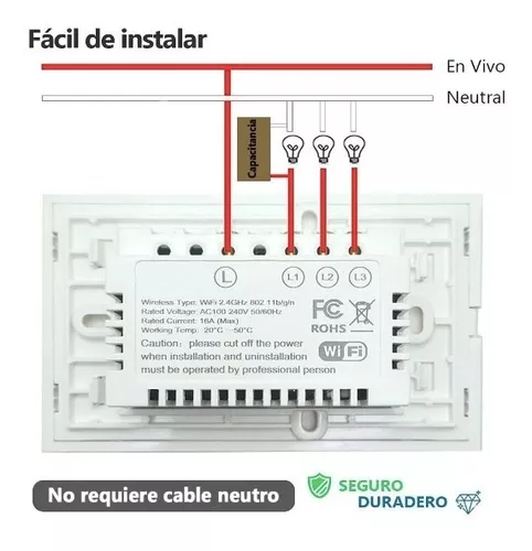 Interruptor WiFi sin neutro - condensador incluido - control por