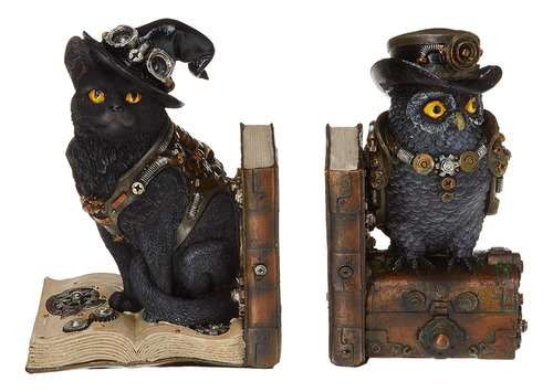 Sujetalibros Decorativos, Steampunk Gato Y Búho