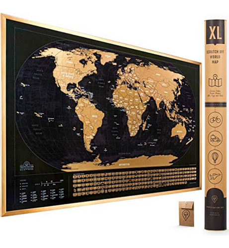 Estuche De Moneda Mapa Del Mundo Para Rascar Xl Con Banderas