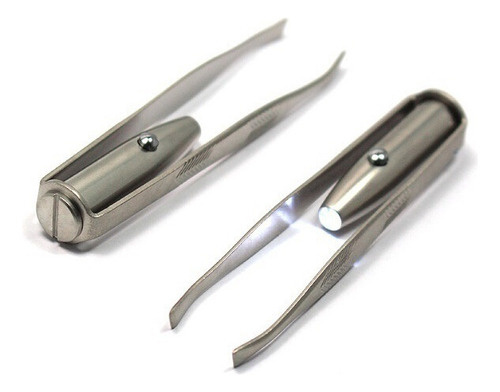 Kit 3 Eyebrow Tweezers With Stainless Steel Led Light