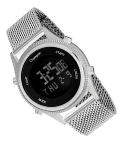 Relogio Feminino Digital Prata Pequeno Champion Original+nf
