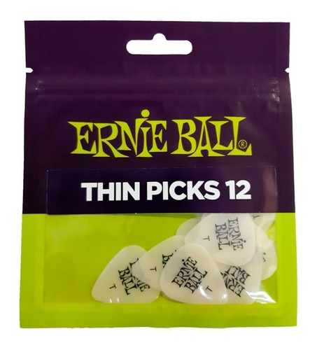 Ernie Ball P09224 Pack 12 Puas Glow Thin Color Crema Tamaño Fino