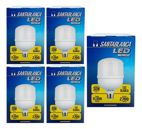 Bombillo Led Santablanca T7 30w Multivolt Luz Fria Pack X5