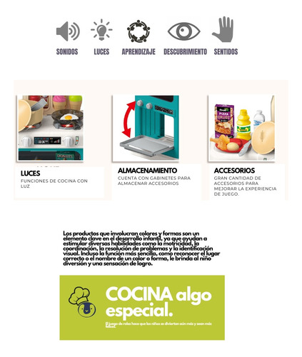 Pingüe® Role Play | Set De Cocina 64 Pzas | Luces Y Sonido Azul Claro