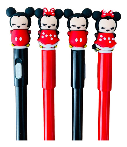 Birome Con Luz Lapicera Set X 2 Mickey Minnie Cute Negro 