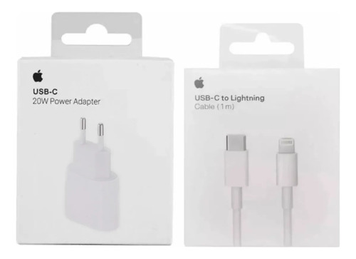 Cargador Apple 20w Usb-c Rápido Para Iphone + Lightning (1m) Blanco