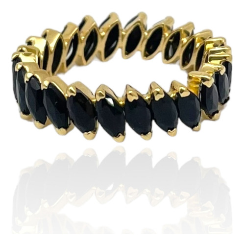 Aliança Inteira Ônix Negro Ouro 18k Al Onix Int