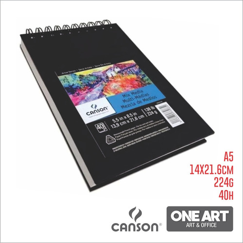 Block Canson Art Book Mix Media A5 14x21.6 224g 40h Espiral