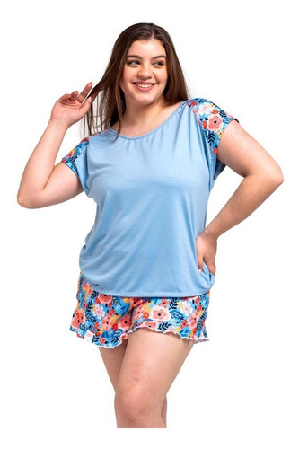 Conjunto Pijama Remera Short Maga Verano Mujer Mora Z442