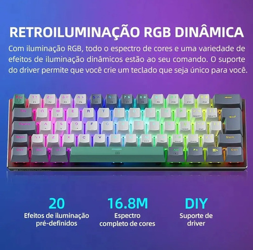 Teclado mecánico para jugadores K500-B61, 60% Abnt2 Rgb, rojo, portugués brasileño