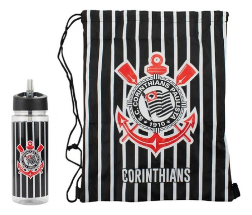 Garrafa Mileno Time De Futebol Com Capacidade De 450ml Corinthians - Transparente E Preto