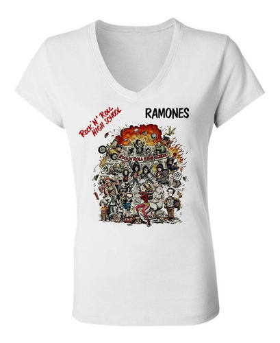 Remera Mujer Escote V Spum  Ramones Rock N Roll