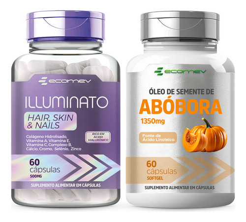 Combo Mulher Acido Hialuronico + Colageno Hidrolisado + Oleo Semente Abobora Vit. E 120Cáps Sabor Sem Sabor - Ecomev