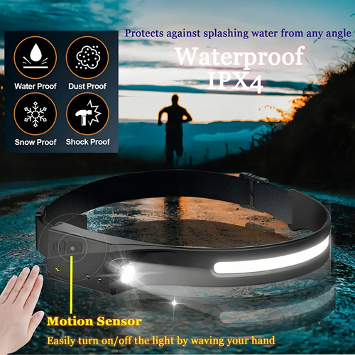 Lámpara De Cabeza Led Cob Recargable Con Sensor Luz Blanca