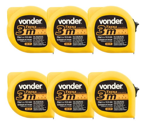 Kit 6 Trenas 3 Metros Curta De Aço Alta Qualidade - Vonder