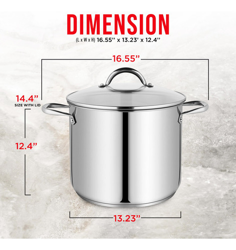 Olla De Acero Inoxidable 24 Cuartos Con Tapa De Vidrio Templ