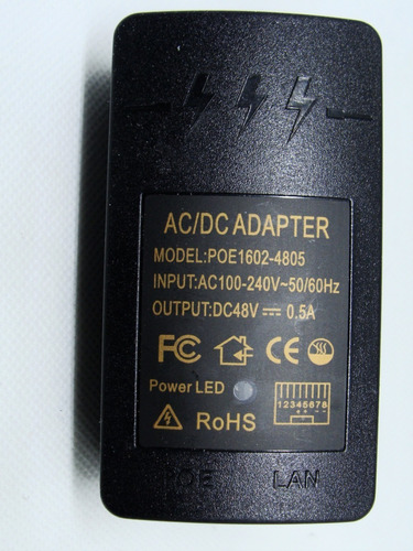 Adaptador Transfor Poe 110v-220v  12v 1a, 24v 0,5a, 48v 0,5a