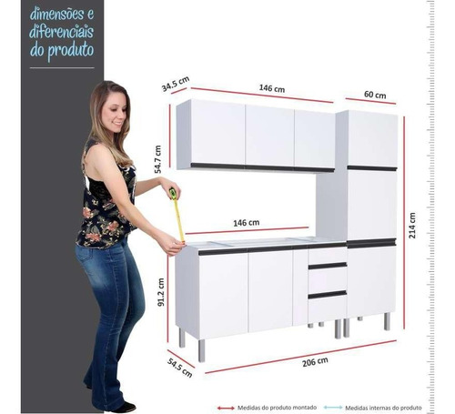 Cozinha Gabinete 150 Aéreo E Paneleiro Gaia Cozimax Branco