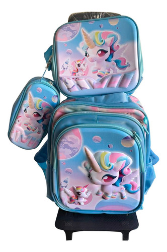 Maleta Mochila 3 En 1 Con Ruedas Y Accesorios Diseño Unicorn