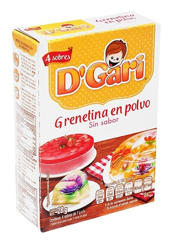 Grenetina En Polvo Sin Sabor D´gary  28g  Caja Con 8 Piezas