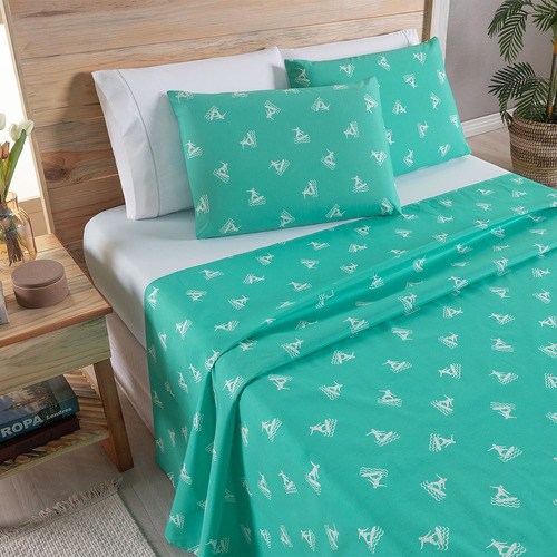Jogo De Cama Box King 04 Peças Estampado Toque Super Macio Liberty Azul Ocean Estampado Com Lençol De Baixo Liso