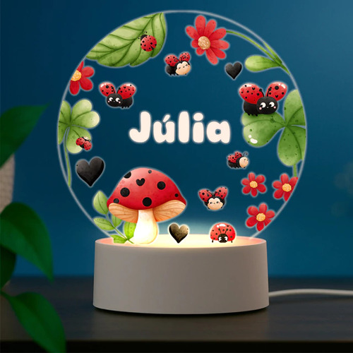 Luminária Uv Joaninhas -quarto Bebe- Nome Personalizável.