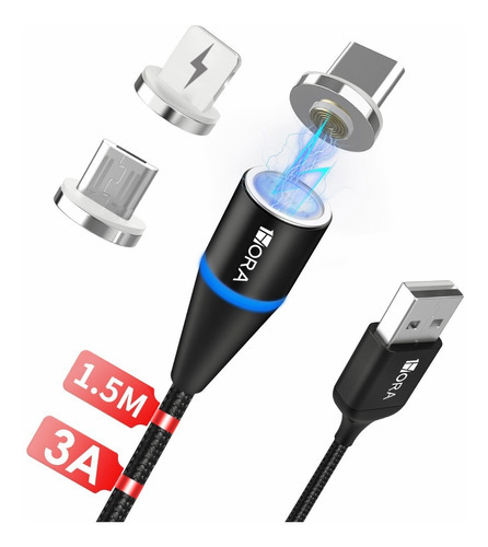 Cable Magnético Iman 3en1 Carga Rápida Usb V8 Ip Tipo C 1.5m