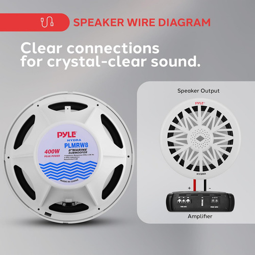 Subwoofer Marino Pyle PLMRW8 de 8 Pulgadas para Uso Exterior, Altavoz de Graves a Prueba de Agua de 400 Watts para Sistema de Sonido Marino, Montaje Bajo el Timón o en Caja para Botes