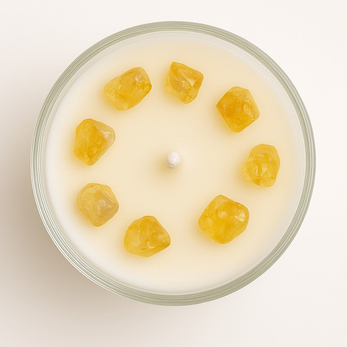 Vela Aromática Con Piedras Energéticas Y Ojo Turco Protector Amarillo Mix Berries