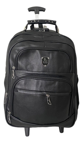 Bolsa Mochila Preta Masculina De Rodinhas Couro Executiva Cor Preto Desenho Do Tecido Liso