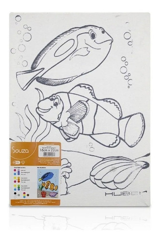 Tela De Pintura Desenhada Riscada 16x22 Peixinhos Souza