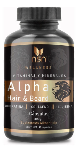 Nsn Alpha Hair & Beard | 90caps Biotina Queranitna Colageno Sabor Sin sabor