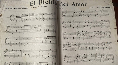 Antigua Partitura Tango, Canaro El Bichito Del Amor Botta Mv