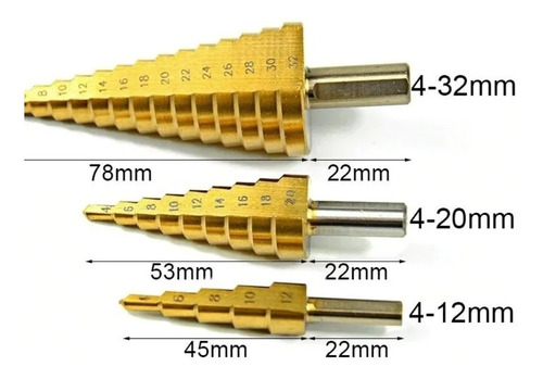 Broca Escalonada Por 3 Unidades De Alta Resistencia 4 A 32mm