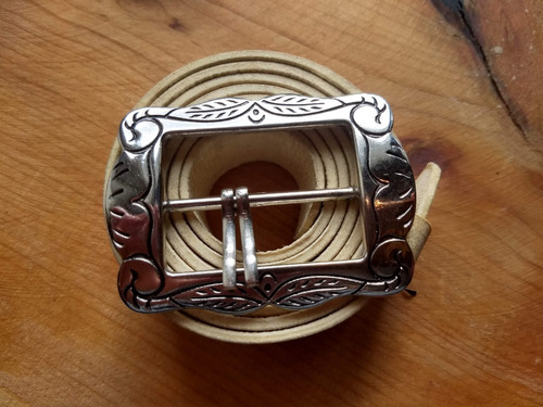 Imagen 6 de 6 de Cinto Cuero Crudo Hombre Mujer 4cm Hebilla Correntina