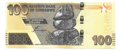 Zimbabwe Billete 100 Dólares Año 2020 Pick 106 -  Sin Circ!!