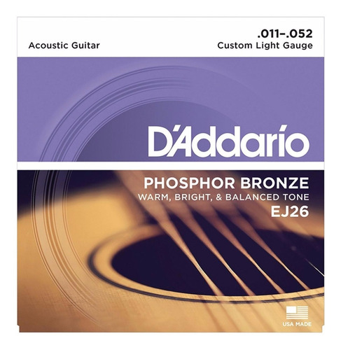 Encordoamento Violão Aço 011 Daddario Ej26 Phosphor Bronze