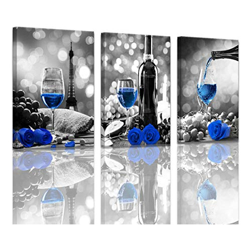 Arte De Lienzo Cocina Decoración De Vino Azul Y Rosa, ...