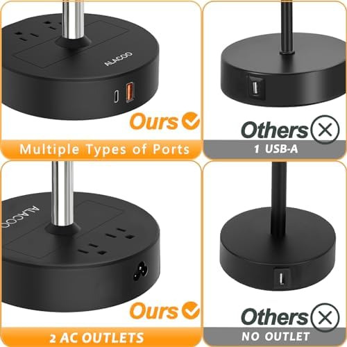 Lámpara De Mesa Negra Con Puertos De Carga Usb A C Y Salida