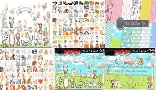 Pack Imágenes Clipart Animales Animalitos Bosque Acuarela