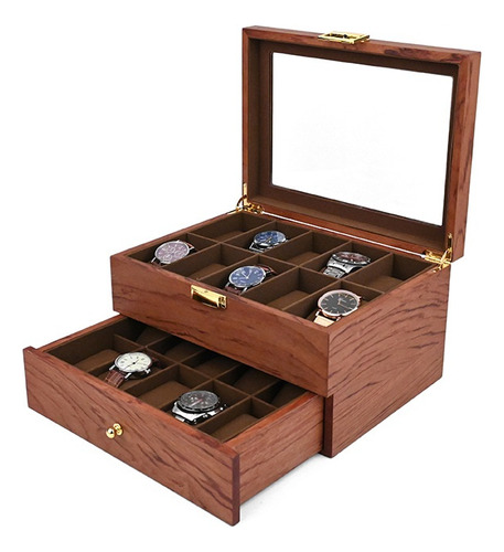 Caja De Reloj Madera Con 20 Ranuras, Caja Colección Con Tapa