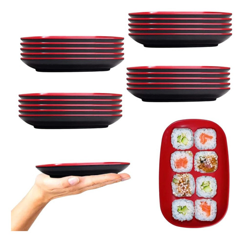 Kit 20 Pratos Travessa Pequena Sushi Petisco 17,5cm Melamina